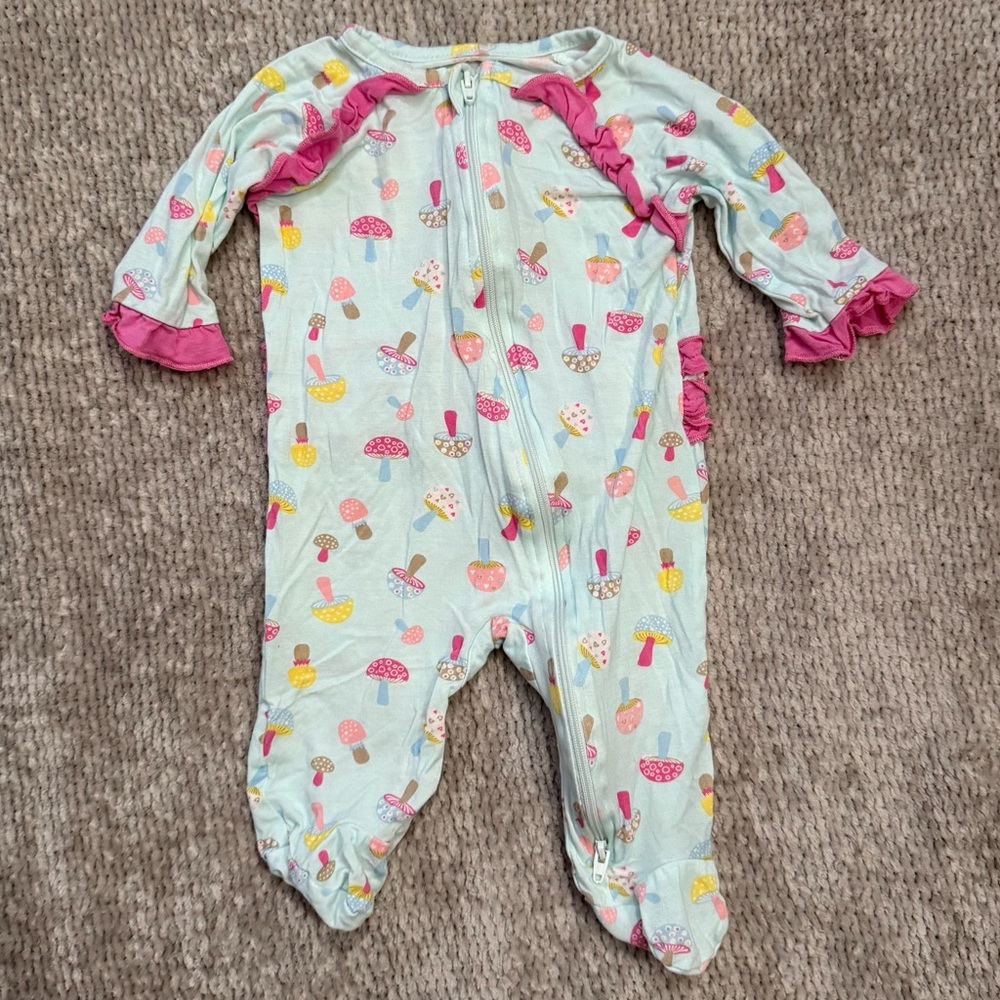 Milkberry Bamboo Mushroom Zip Footie Pajamas‎ 0–3M Pink Ruffles Sleeper